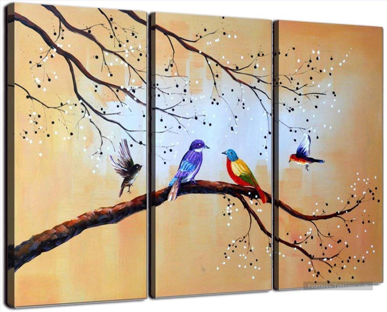 oiseaux en fleur de prune blanche dans les panneaux de Set Peintures à l'huile